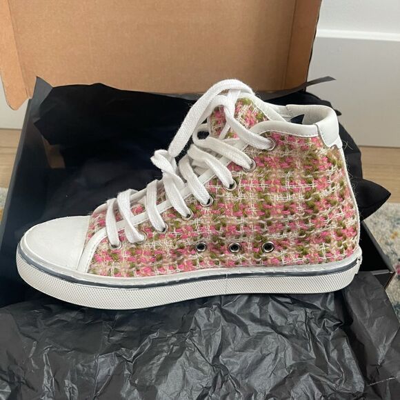 SAINT LAURENT WOMANS MALIBU BEDFORD TWEED HIGH TOP SNEAKERS - Picture 8 of 14